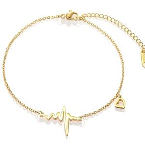 18K Gold Plated Womens Heartbeat Bracelet Non-Tarnish Stainless Steel Gift Chic